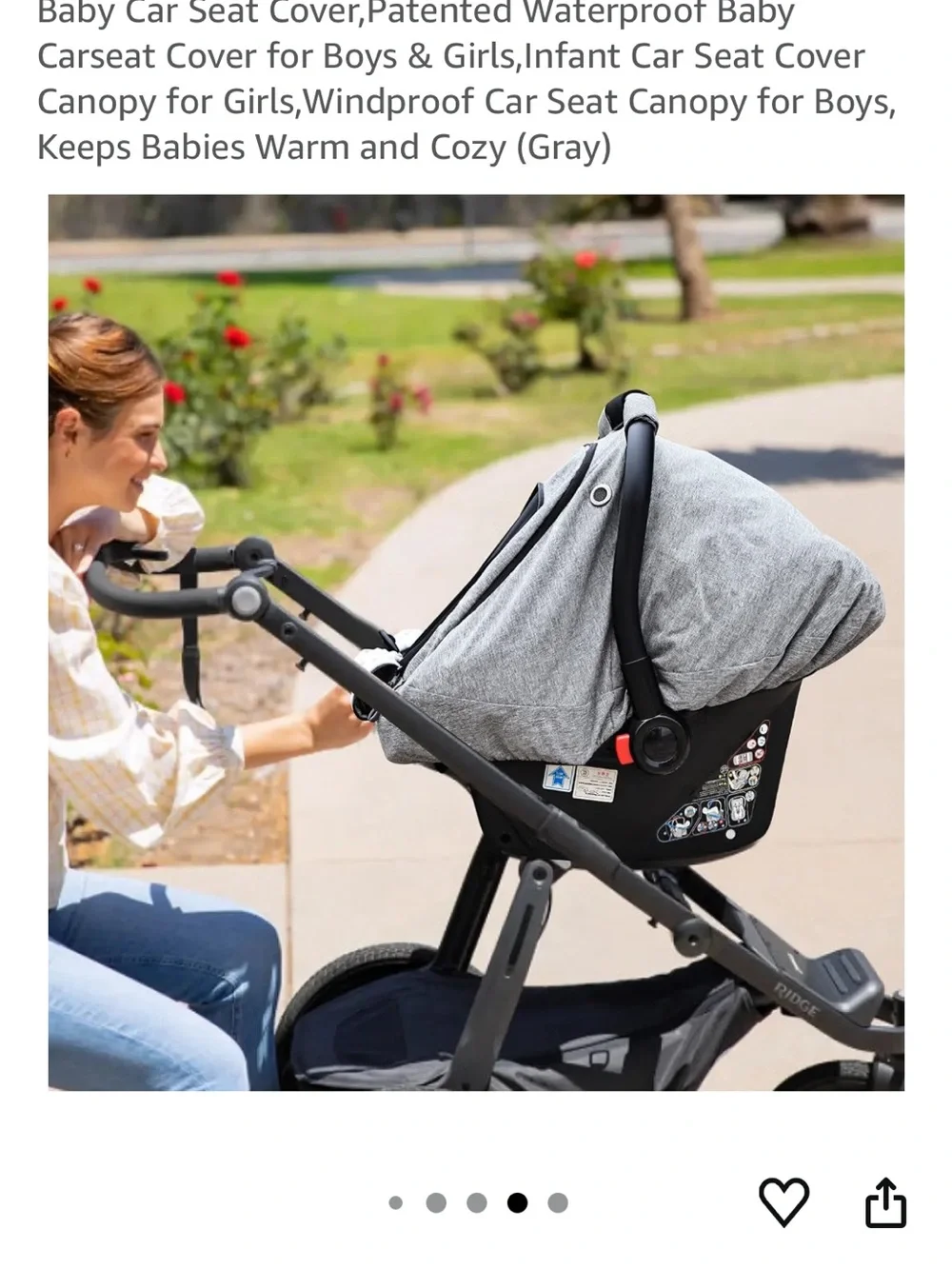Gray Baby Car Seat Cover - Waterproof Canopy